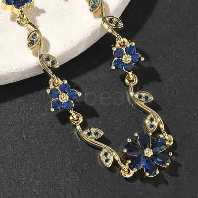 Brass Micro Pave Cubic Zirconia Flower & Leaf Link Chain Bracelets for Women BJEW-G764-03G-1