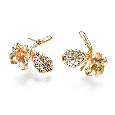 Brass Micro Pave Clear Cubic Zirconia Earring Findings KK-S356-357-NF-1