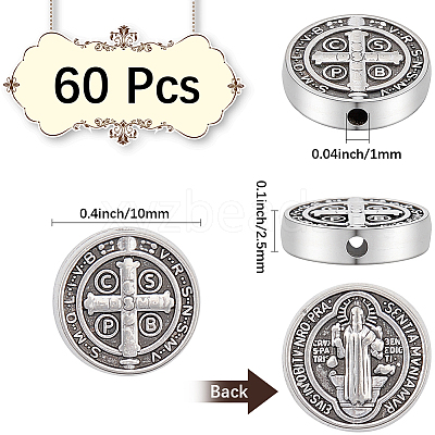 60Pcs Tibetan Style Alloy Flat Round Beads TIBEB-SC0001-58-1
