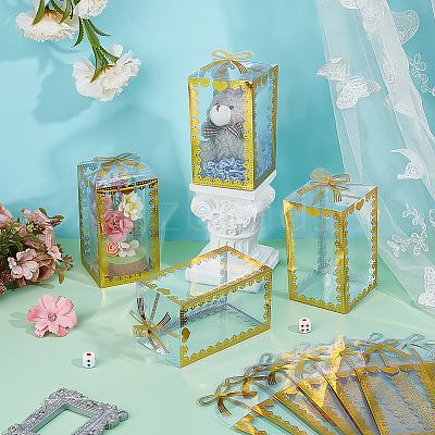Folding Heart Print Transparent PVC Gift Packing Boxes CON-WH0085-192C-01-1