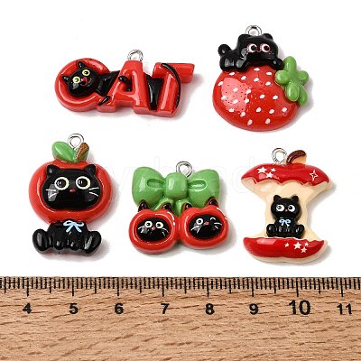 Black Cat Theme Opaque Resin Pendants RE-CBAAB56-05-1