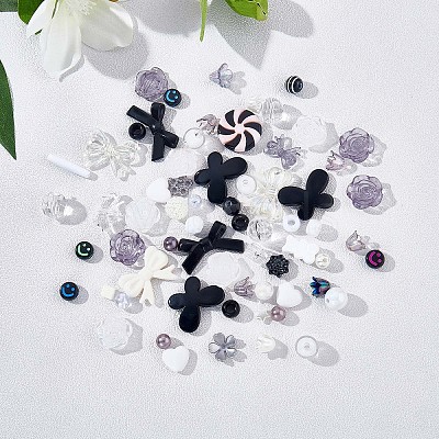 150 Pieces Random Rose Acrylic Beads Bear Pastel Spacer Beads Butterfly Loose Beads for Jewelry Keychain Phone Lanyard Making JX543D-1