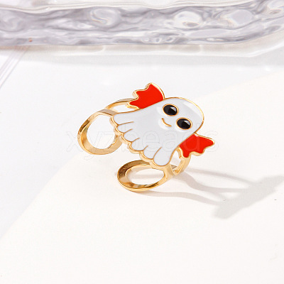 304 Stainless Steel with Enamel Cuff Rings for Women LS-RJEW-Z116-01G-06-1