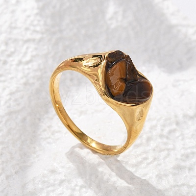 Heart Natural Tiger Eye Finger Rings RJEW-D303-01G-01-1