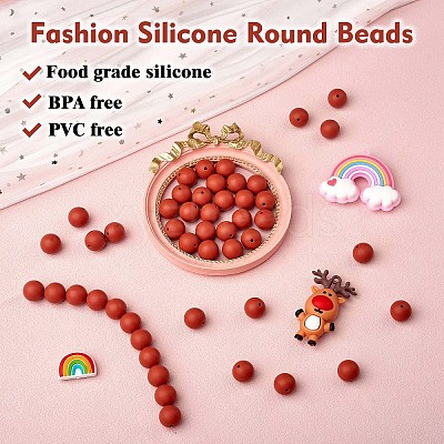 100Pcs Silicone Beads Round Rubber Bead 15MM Loose Spacer Beads for DIY Supplies Jewelry Keychain Making JX468A-1