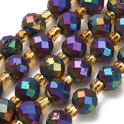 Electroplated Natural Druzy Geode Crystal Beads Strands G-F833-P01-8mm-11-1