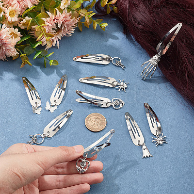 6 Pairs 6 Styles Alloy Snap Hair Clips for Woman Girls OHAR-CP0001-12-1