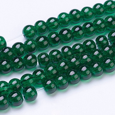 1 Strand Dark Green Transparent Crackle Glass Round Beads Strands X-CCG-Q001-4mm-17-1