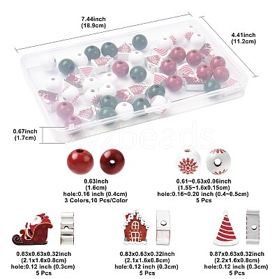 50Pcs 7 Styles Christmas Painted Wood Beads Set WOOD-FS0002-44-1