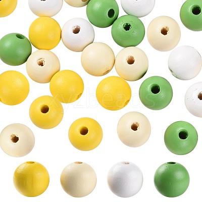 160Pcs 4 Colors Farmhouse Country and Rustic Style Painted Natural Wood Beads WOOD-LS0001-01I-1