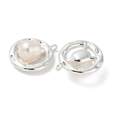Brass Pave Natural Freshwater Pearl Pendants KK-U045-17S-1