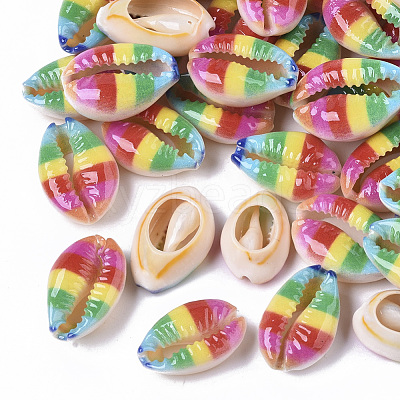 Printed Natural Cowrie Shell Beads X-SSHEL-R047-01-A05-1