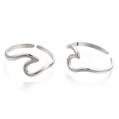 Non-Tarnish 304 Stainless Steel Sea Wave Cuff Rings X-RJEW-N038-115P-1