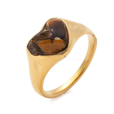 Heart Natural Tiger Eye Finger Rings RJEW-D303-01G-01-1