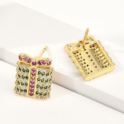 Christmas Rack Plating Brass Cubic Zirconia Stud Earrings EJEW-K245-55A-G-1