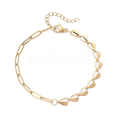 2Pcs 304 Stainless Steel Asymmetric Heart Link Chains Bracelets BJEW-JB13510-1