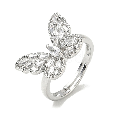 Adjustable Brass Butterfly Finger Rings with Clear Cubic Zirconia CU-CBA7E55-18P-01-1