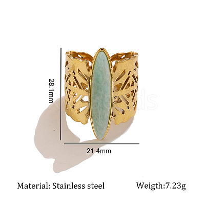 304 Stainless Steel with Green Aventurine Cuff Open Rings WG3BCF9-01-1