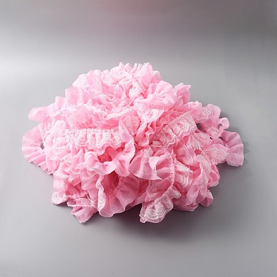 Double-Layer Pleated Polyester Chiffon Lace Trim OCOR-WH0047-19B-1