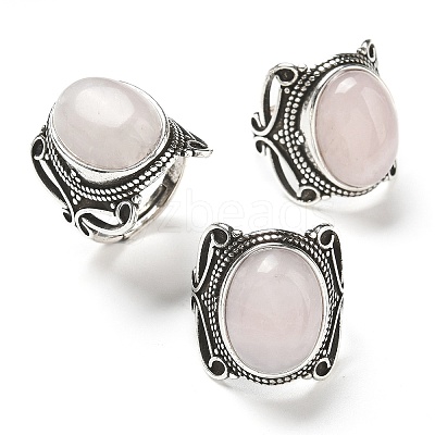 Natural Rose Quartz Adjustable Rings RJEW-I108-02AS-03-1