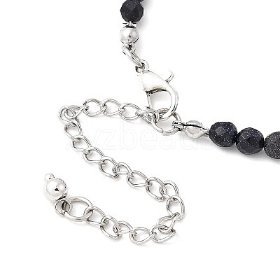 2Pcs Natural Garnet & Synthetic Blue Goldstone Round Beaded Bracelets for Men Women BJEW-JB12336-1