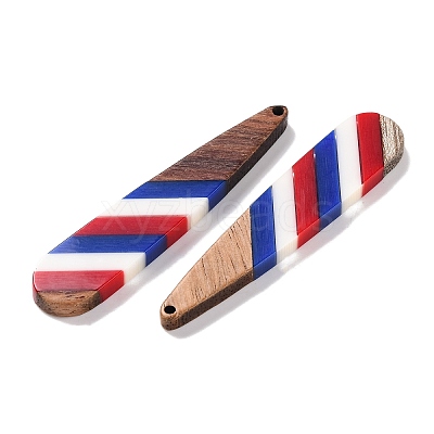 Independence Day Opaque Striped Resin & Walnut Wood Pendants RESI-U010-02E-1