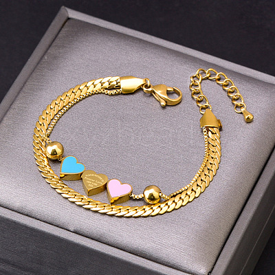 Enamel Heart Stainless Steel Double-strand Chain Bracelets WGF01DB-02-1