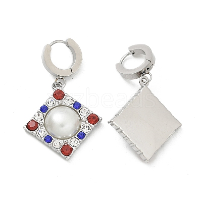 304 Stainless Steel Rhombus Hoop Earrings EJEW-A119-11P-1