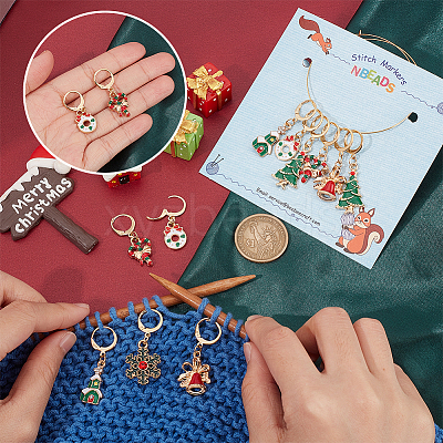 Christmas Theme Alloy Enamel Charm Locking Stitch Markers HJEW-PH01777-1
