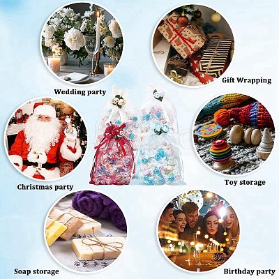 40Pcs 4 Colors 3D Flower Organza Drawstring Bags OP-BBC0001-06A-1