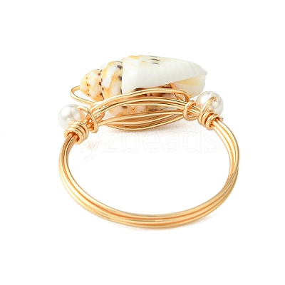Natural Sea Shell Finger Rings RJEW-TA00168-1