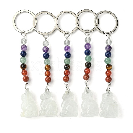 Cat Natural Quartz Crystal Keychain KEYC-F040-11B-1