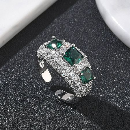 Brass Micro Pave Cubic Zirconia Cuff Open Rings for Women RJEW-L343-13P-04-1