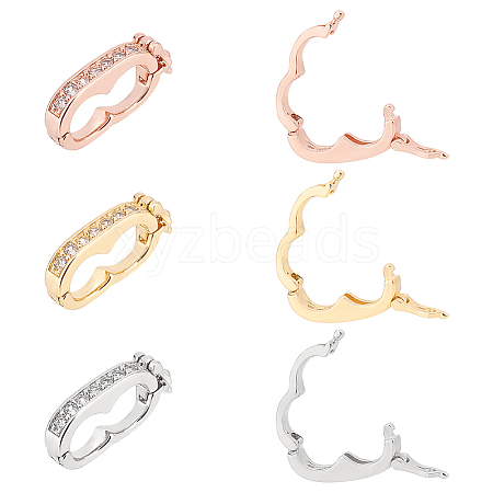 Olycraft 6Pcs 3 Colors Rack Plating Brass Micro Pave Cubic Zirconia Twister Clasps ZIRC-OC0001-08-1