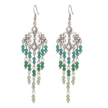 Glass Beaded Flower Tassel Chandelier Earrings EJEW-TA00225-01-1