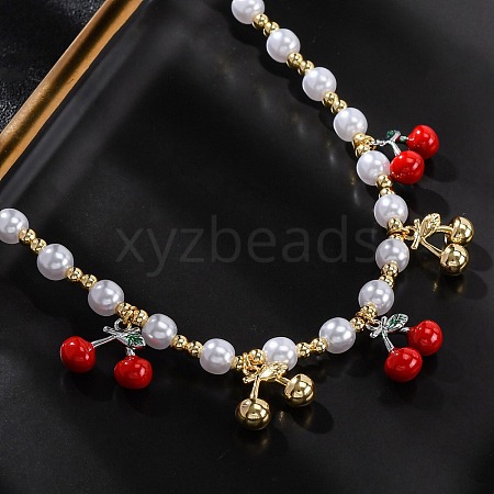 Brass Micro Pave Clear Cubic Zirconia Beaded Necklaces NJEW-Z059-04G-04-1