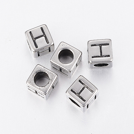 304 Stainless Steel Large Hole Letter European Beads LS-STAS-H428-01AS-H-1