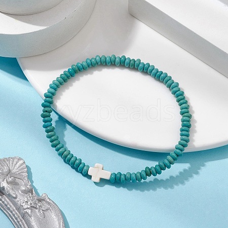 Synthetic Turquoise Beads Stretch Bracelets for Women Men BJEW-JB11293-01-1