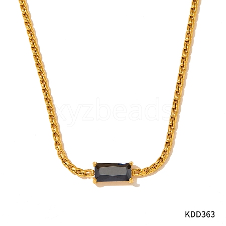 Ion Plating(IP) Stainless Steel Rhinestone Rectangle Pendant Necklaces PW-WG40426-05-1