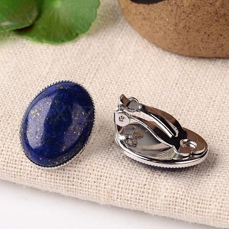 Natural Dyed Lapis Lazuli Oval Clip-on Earrings EJEW-J091-01-1