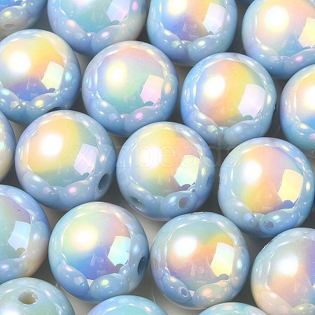 UV Plating Rainbow Iridescent Acrylic Beads OACR-F004-08C-1