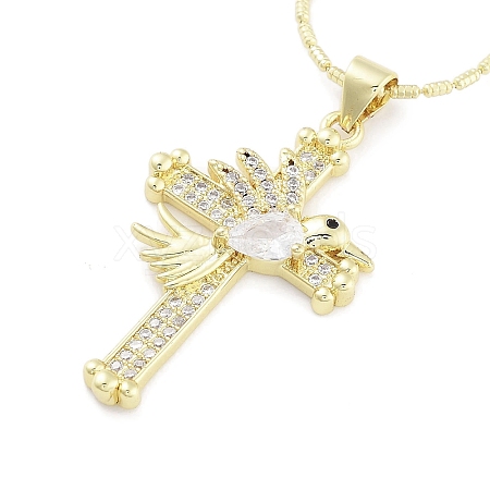 Brass Micro Pave Clear Cubic Zirconia Pendant Necklaces NJEW-B101-07G-02-1