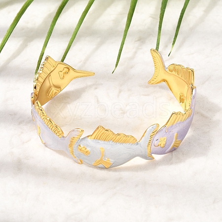Ocean 304 Stainless Steel Enamel Fish Open Cuff Bangles for Women SA-CBA1A30-02B-G-1