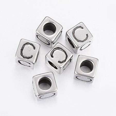 304 Stainless Steel Large Hole Letter European Beads LS-STAS-H428-01AS-C-1