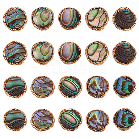 BENECREAT 20Pcs Natural Abalone Shell/Paua Shell Copper Wire Wrapped Flat Round Cabochons FIND-BC0005-40-1