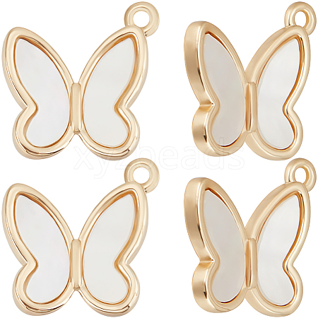 4Pcs Brass Pave Freshwater Shell Butterfly Charms KK-BBC0016-61-1