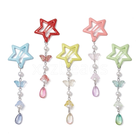 5Pcs Glass Beads and Alloy Star Snap Hair Clips PHAR-JH00124-1