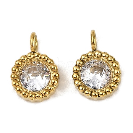 304 Stainless Steel Micro Pave Cubic Zirconia Charms STAS-K302-01D-G-1