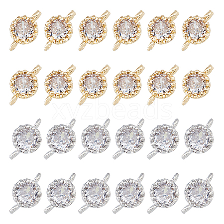 SUPERFINDINGS 24Pcs 2 Colors Flower Brass Micro Pave Cubic Zirconia Links ZIRC-FH0001-49-1