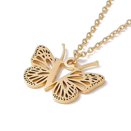 Initial Letter with Butterfly Pendant Necklace NJEW-C026-01G-V-1